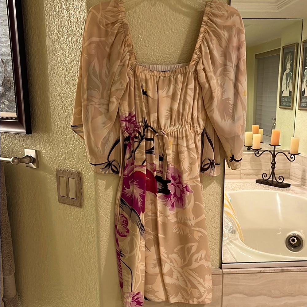 Yumi Kim- Floral Print Dress with Puff Sleeves XS silk